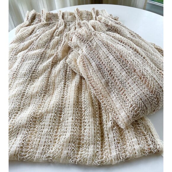 Vintage 1970s pleated curtain, beige brown mesh with tieback, open weave, for 1 - Picture 6 of 10